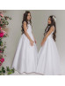 White Lace Satin Keyhole Back Flower Girl Dress